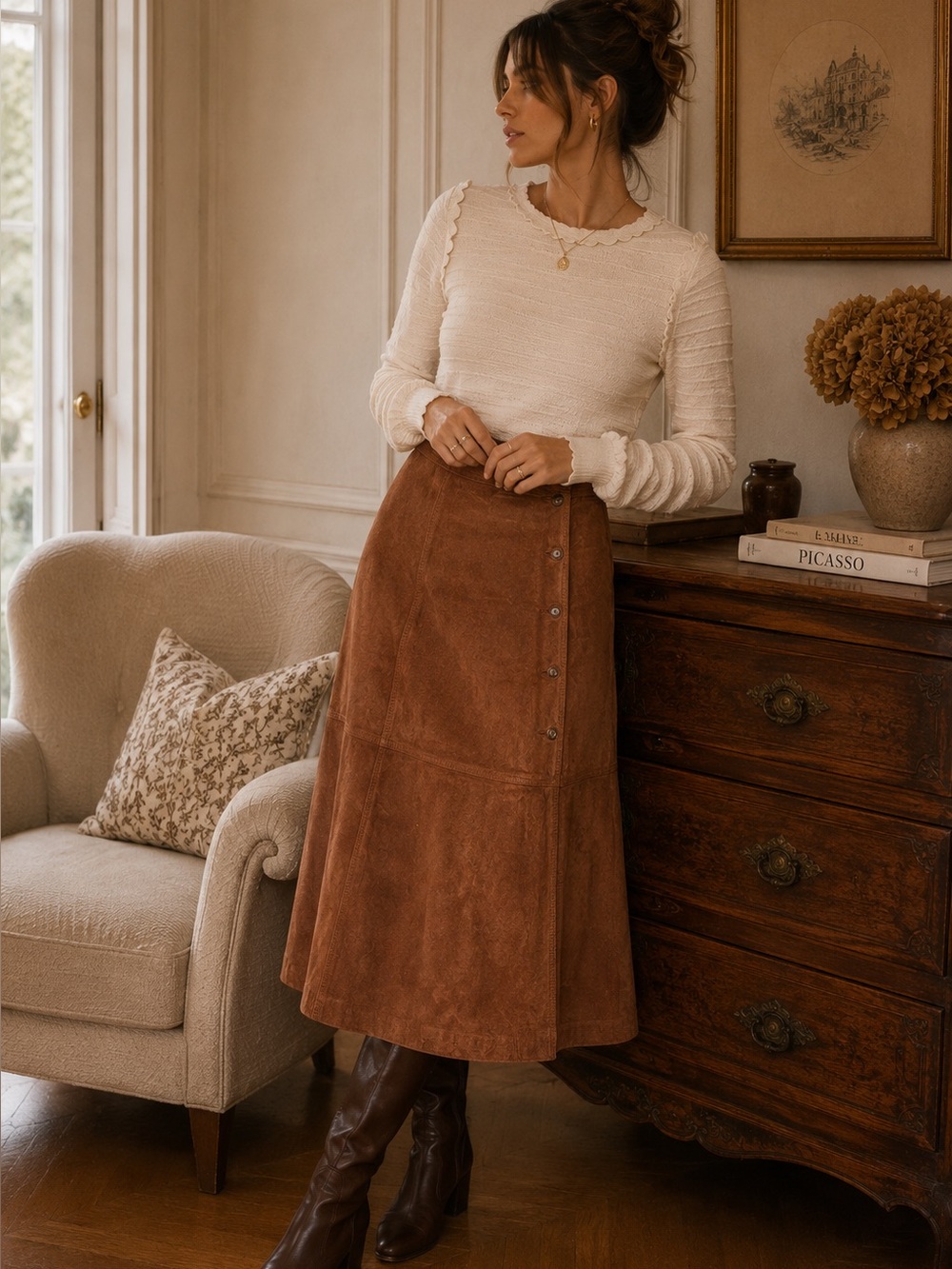 Vintage Liz Claiborne Lizwear Genuine Suede Leather Skirt - small